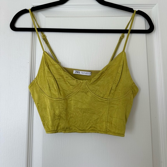 Zara Satin Effect Corset Top in Mid-Green - Picture 4 of 7